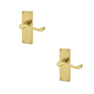 2 PACK Elegant Victorian Scroll Door Handle with Short Latchset in Polished Brass - Interior Lever on Backplate