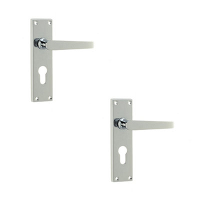 2 PACK Elegant Victorian Straight Door Handle in Polished Chrome for Euro Profile Locks - Interior Lever on Backplate