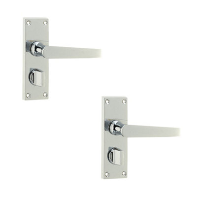 2 PACK Elegant Victorian Straight Door Handle in Polished Chrome for Privacy Plates - Interior Lever on Backplate