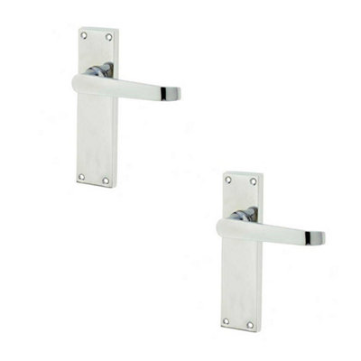 2 PACK Elegant Victorian Straight Door Handle with Polished Chrome Finish - Interior Lever on Backplate