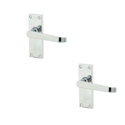 2 PACK Elegant Victorian Straight Door Handle with Polished Chrome Finish Interior Lever on Backplate