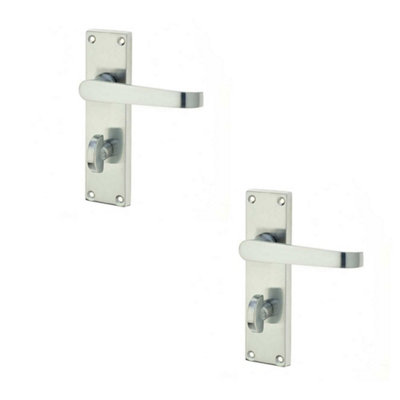 2 PACK Elegant Victorian Straight Door Handle with Satin Chrome Finish for Bathrooms - Interior Lever on Backplate