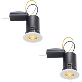 2 PACK Fire Rated Recessed Ceiling Downlight - 50W GU10 - Fixed - Matt White