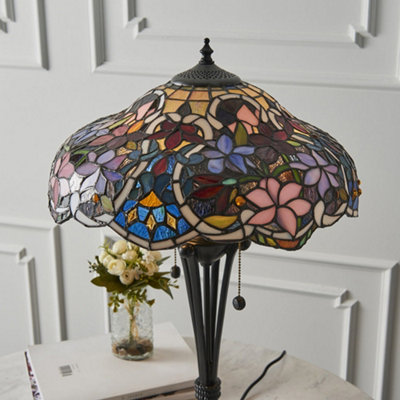 2 PACK Floral Tiffany Glass Design Table Lamp Light - Dark Bronze Lampholder