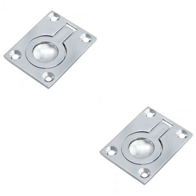 2 PACK - Flush Ring Recessed Pull Handle 50 x 38mm 8mm Depth Polished Chrome Sliding Door