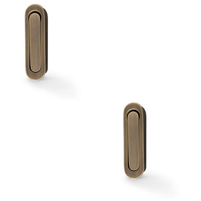 2 PACK - Flush Sliding Pocket Door Pull Handle - Antique Brass 70mm x 19mm Radius Edge