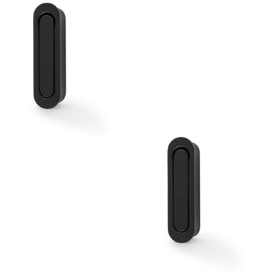 2 PACK - Flush Sliding Pocket Door Pull Handle - Matt Black 70mmx19mm Radius Edge