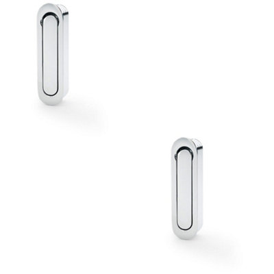 2 PACK - Flush Sliding Pocket Door Pull Handle - Polished Chrome 70mm x 19mm Radius Edge