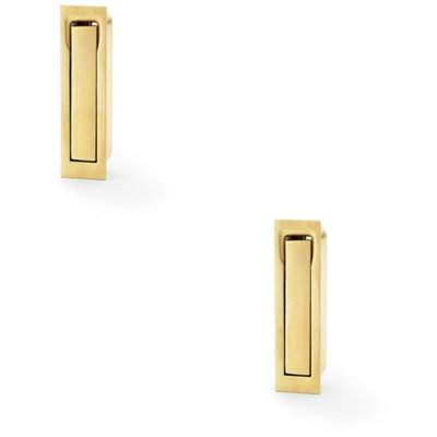 2 PACK - Flush Sliding Pocket Door Pull Handle - Satin Brass 70mm x 19mm Finger Edge
