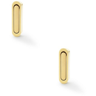 2 PACK - Flush Sliding Pocket Door Pull Handle - Satin Brass 70mm x 19mm Radius Edge