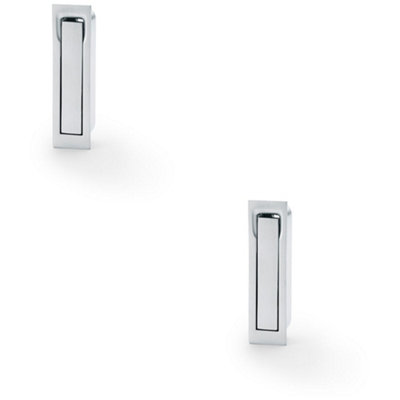 2 PACK - Flush Sliding Pocket Door Pull Handle - Satin Chrome 70mm x 19mm Finger Edge