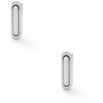 2 PACK - Flush Sliding Pocket Door Pull Handle - Satin Chrome 70mm x 19mm Radius Edge