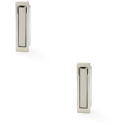 2 PACK - Flush Sliding Pocket Door Pull Handle - Satin Nickel 70mm x 19mm Finger Edge