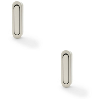 2 PACK - Flush Sliding Pocket Door Pull Handle - Satin Nickel 70mm x 19mm Radius Edge