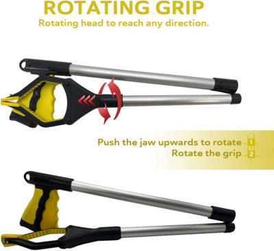 2 pack, Foldable Grabber Tool with Magnet & Rotating Claw, (Yellow)