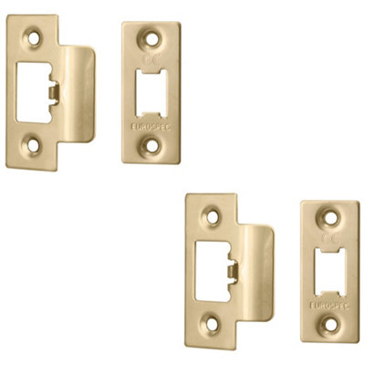 2 PACK - Forend Strike and Fixing Pack Setfor HEAVY DUTY Tubular Latch - Brass PVD SQUARE