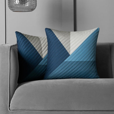 2 Pack Geometric Pinsonic Cushion Covers, Navy - 45 x 45cm