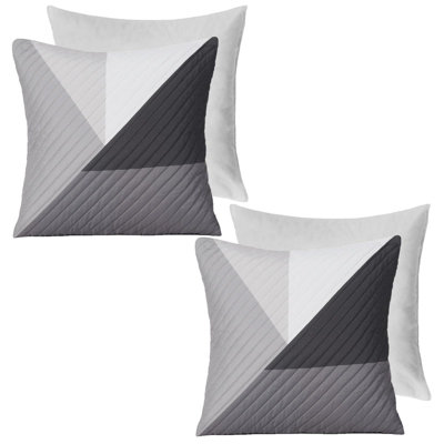 2 Pack Geometric Pinsonic Filled Cushion Covers, Grey - 45 x 45cm