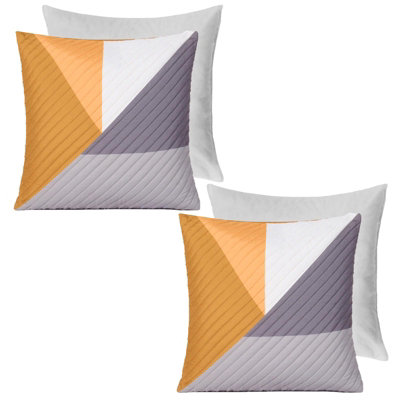 2 Pack Geometric Pinsonic Filled Cushion Covers, Ochre - 45 x 45cm