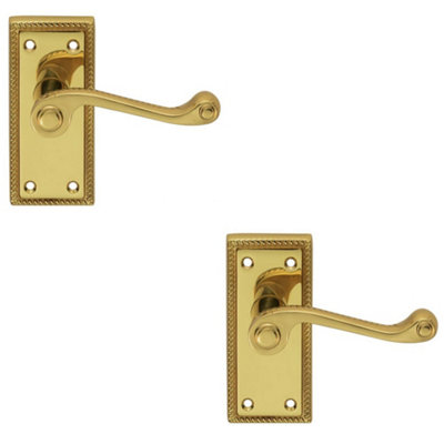 2 PACK - Georgian Scroll Internal Latch Door Handle - Polished Brass Lever on Backplate