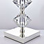 2 PACK Glass Table Lamp Light Silver Crystal & Taupe Shade Square Base Sideboard
