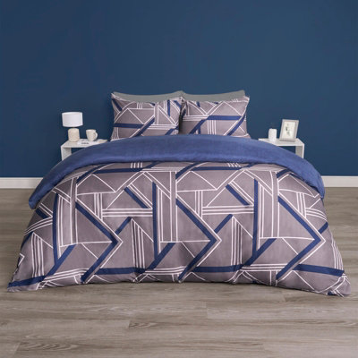 2 Pack Grid Duvet Cover Set with Pillowcases Reversible Quilt