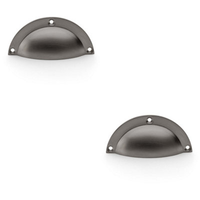 2 PACK - Half Moon Cup Handle - Dark Bronze - 86mm Centres Solid Brass Shaker Drawer Pull