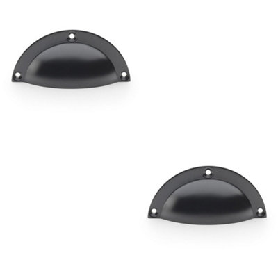 2 PACK - Half Moon Cup Handle - Matt Black - 86mm Centres Solid Brass Shaker Drawer Pull