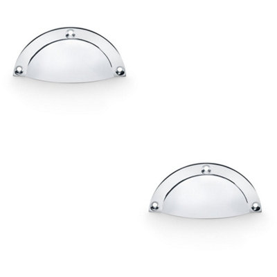 2 PACK - Half Moon Cup Handle Polished Chrome 86mm Centres Solid Brass Shaker Drawer Pull