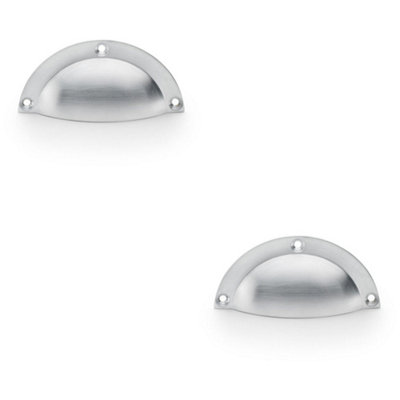2 PACK - Half Moon Cup Handle - Satin Chrome 86mm Centres Solid Brass Shaker Drawer Pull