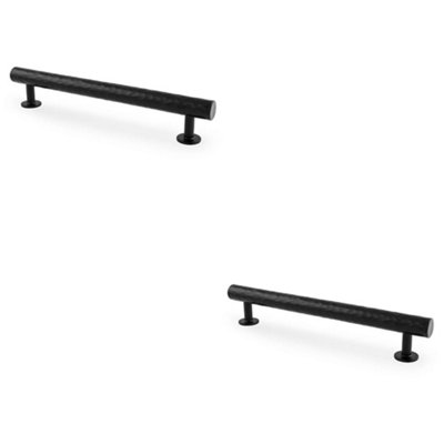 2 PACK - Hammered T Bar Pull Handle - Matt Black - 160mm Centres SOLID BRASS Drawer
