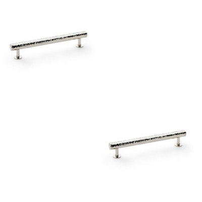 2 PACK - Hammered T Bar Pull Handle - Polished Nickel - 160mm Centres SOLID BRASS Drawer