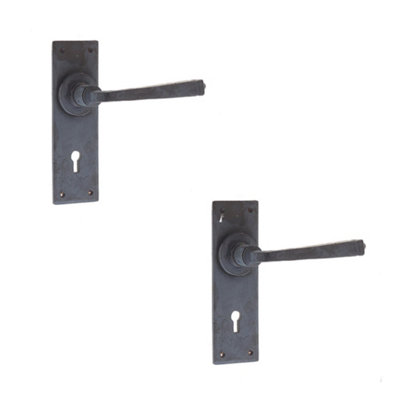 2 PACK Handcrafted Beeswax Door Handle on Lockplate for Rustic Charm - Interior Lever on Backplate