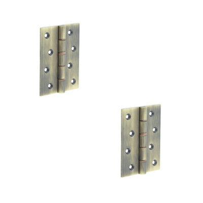 2 PACK Heavy-Duty Double Phosphor Bronze Washered Hinge in Antique Brass - 102x76x3mm - Door Hinges