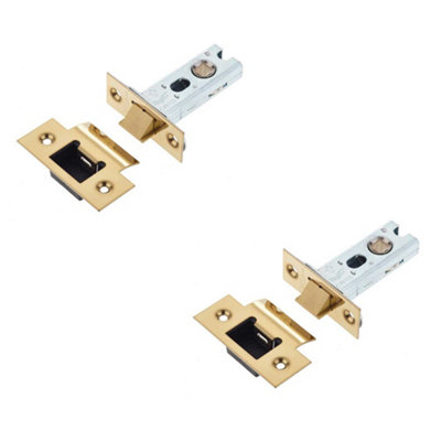 2 PACK Heavy Duty Tubular Door Latches - 64mm Brass Finish with 45 Degree Short Travel