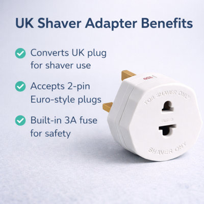 2 Pack Heavy Duty UK 1A Electric Shaver and Toothbrush Plug Adapter ...