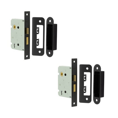2 PACK High-Quality 2 Lever Sashlocks with Square Forend and Radiused Strike Plate - 76mm Black Finish - Door Lock