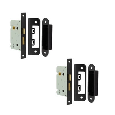 2 PACK High-Quality 2 Lever Sashlocks with Square Forend and Radiused Strike Plate in Sleek Black Finish - Door Lock