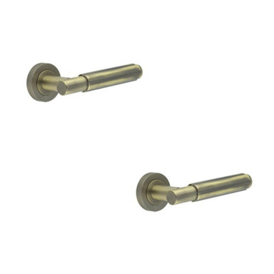 2 PACK High-Quality Antique Brass Lever Door Handle on Rose for Elegant Interiors - Interior Handle