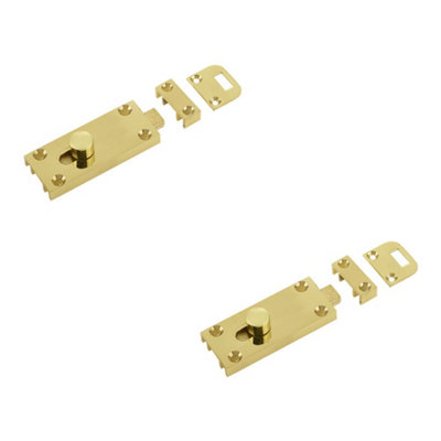 2 PACK High-Quality Bathroom Slide Bolts 63x25mm in Polished Brass for Security - Sliding Toilet Door