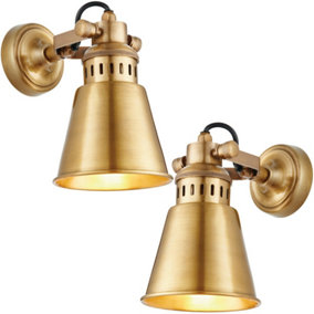 2 PACK Industrial Adjustable Wall Light Antique Solid Brass Shade Vintage Lamp