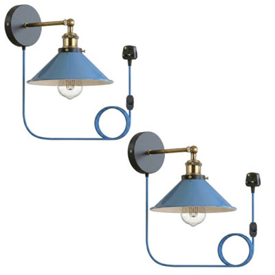2 Pack Industrial Blue effect Plug-in Wall light Plug-in Wall light
