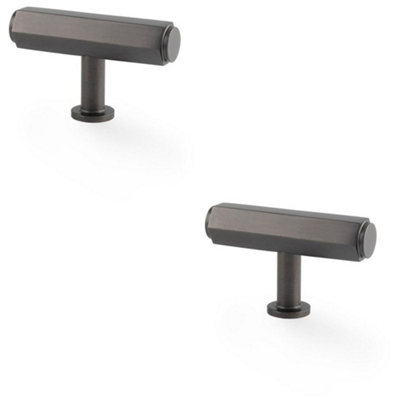 2 PACK - Industrial Hex T Bar Cabinet Door Knob - 55mm x 38mm - Dark Bronze Pull Handle