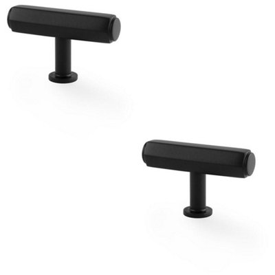 2 PACK - Industrial Hex T Bar Cabinet Door Knob - 55mm x 38mm - Matt Black Pull Handle
