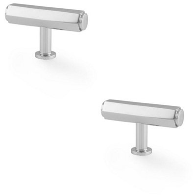 2 PACK - Industrial Hex T Bar Cabinet Door Knob - 55mm x 38mm Polished Chrome Pull Handle