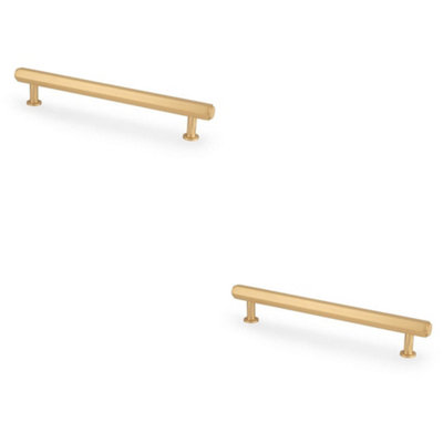 2 PACK - Industrial Hex T Bar Pull Handle - Satin Brass 160mm Centres Kitchen Cabinet