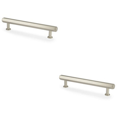 2 PACK - Industrial Hex T Bar Pull Handle - Satin Nickel 128mm Centres Kitchen Cabinet