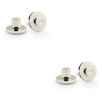 2 PACK - Industrial Hex Thumbturn & Release Lock - Polished Nickel - Bathroom Door WC