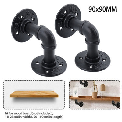 2 Pack Industrial Style Iron Pipe Shelf Storage Bracket 9cm W x 9cm H