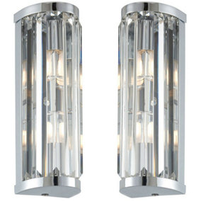 2 PACK IP44 Bathroom Wall Light Chrome & Crystal Round Glass Modern Jewel Lamp